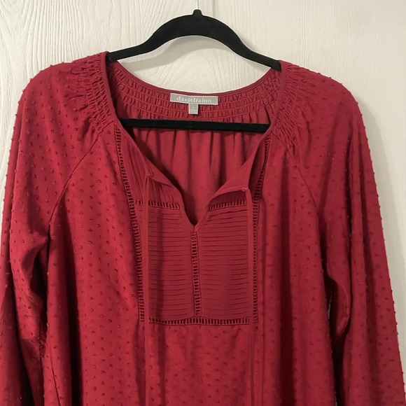 Daniel Rainn Anthropologie red boho ruffle long sleeve shirt size large - Picture 3 of 7